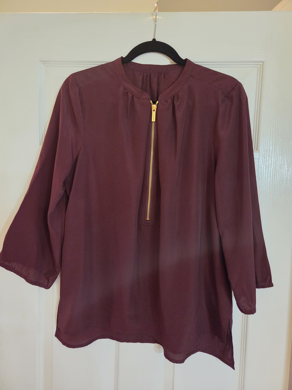 Michael Kors Burgundy Zip-Front Blouse